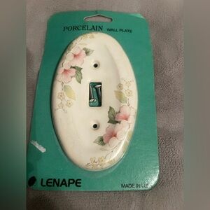 Vintage oval porcelain switch cover  classic blossoms pink and green
